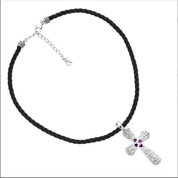 NEW~Carolyn Pollack Genuine Rhodolite Garnet Gemstone Cross Necklace~.925 SS - Picture 3 of 7